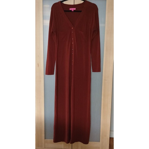 Vtg Betsy Johnson Ribbed Knit Maxi Dress Sz M/L Rust Long Sleeve Indie Rocker - Picture 1 of 11